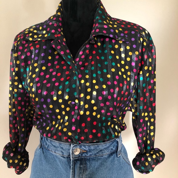 SOLD Josephine Colorful Polkadot Button Down - Picture 1 of 9